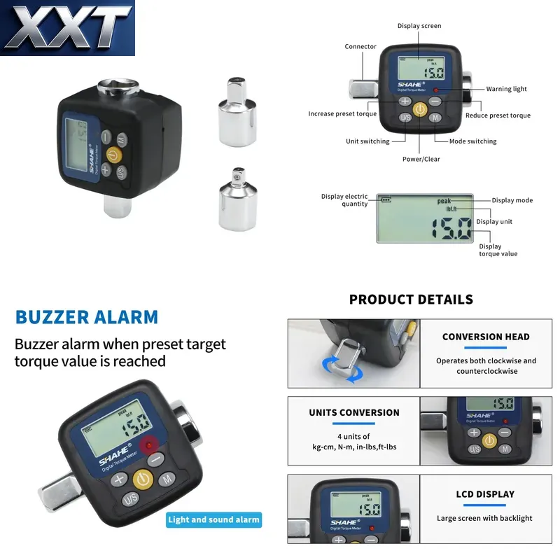 Electronics Repairs - XXT Shahe ดิจิตอลทอร์คเวย์ช อะแดปเตอร์เครื่องมือวัดแรงบิดอิเล็กทรอนิกส์ มาพร้อมอะแดปเตอร์สำหรับยานยนต์, จักรยาน,
